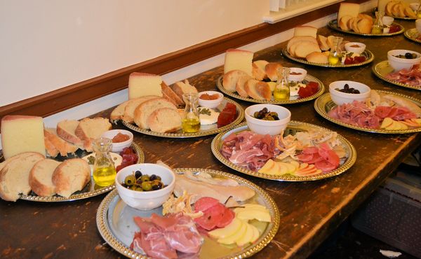 Flaming Chickens' first course feast platters, Buckston's Birthday 2016