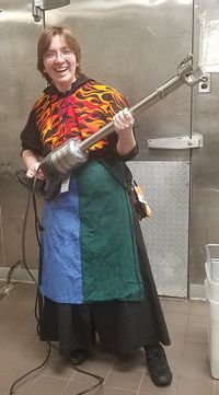 Katherine Todd with huge immersion blender